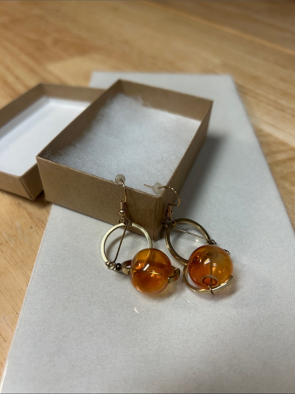 Geometric  Earrings with Amber Glass Beads